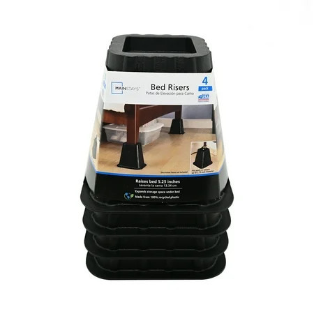 Mainstays Black Plastic Bed Risers to Raise Your Bed for Storage, 4 Pack, 6.50 in x 6.50 in x 6 in | Walmart (US)