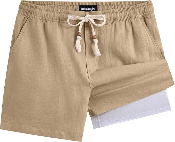 maamgic Mens Casual Linen Shorts 5/7 Inch Elastic Waist Drawstring Summer 2 in 1 Beach Short with... | Amazon (US)