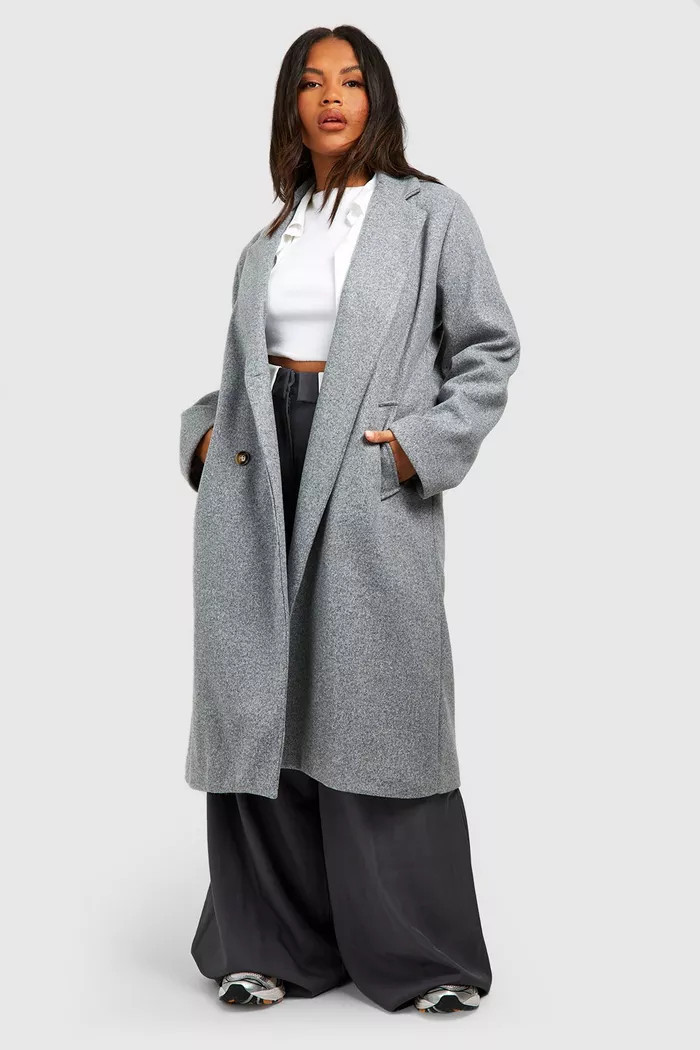 Plus Double Breasted Wool Look Coat | Boohoo.com (UK & IE)
