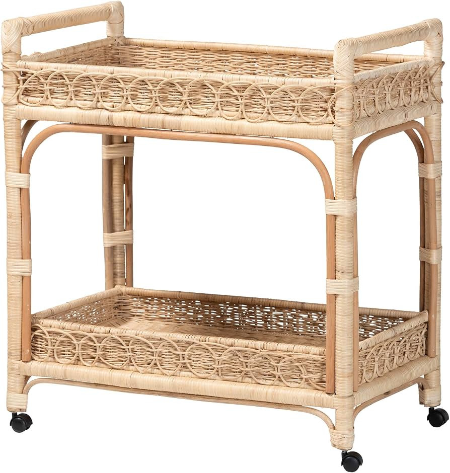 Bali & pari Carole Natural Rattan Kitchen Cart - 2-Tier Handwoven Wicker Storage Trolley with Rai... | Amazon (US)