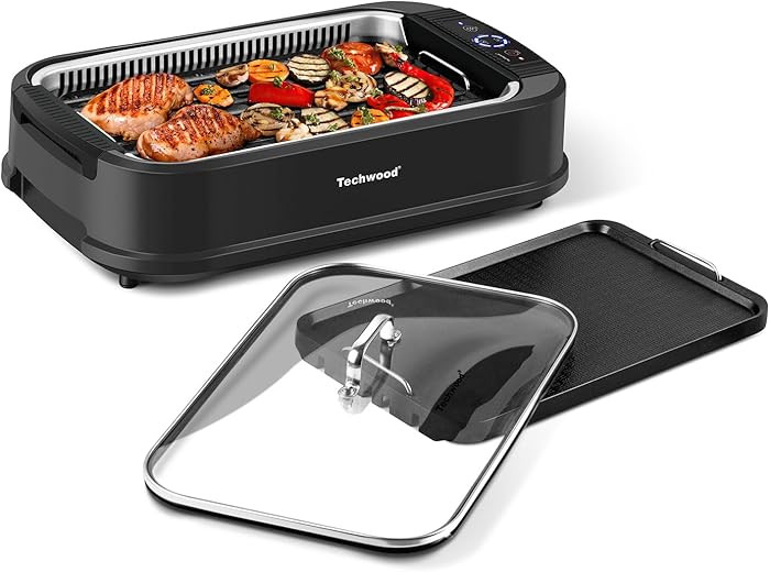 Techwood Indoor Grill Smokeless Grill, Electric Korean BBQ Grill with Glass Lid, Turbo Smoke Extr... | Amazon (US)
