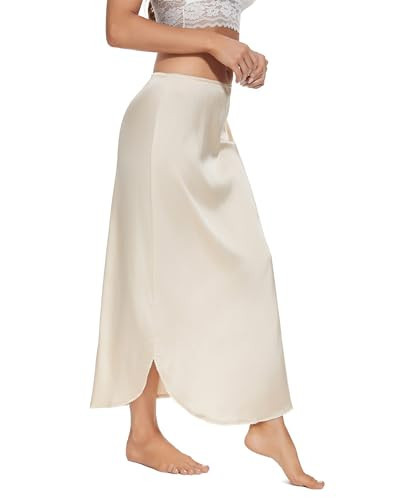 MANCYFIT Long Half Slip for Women Under Dress Satin Slip Skirt Extenders 36" Maxi Underskirt Nude Medium | Amazon (US)