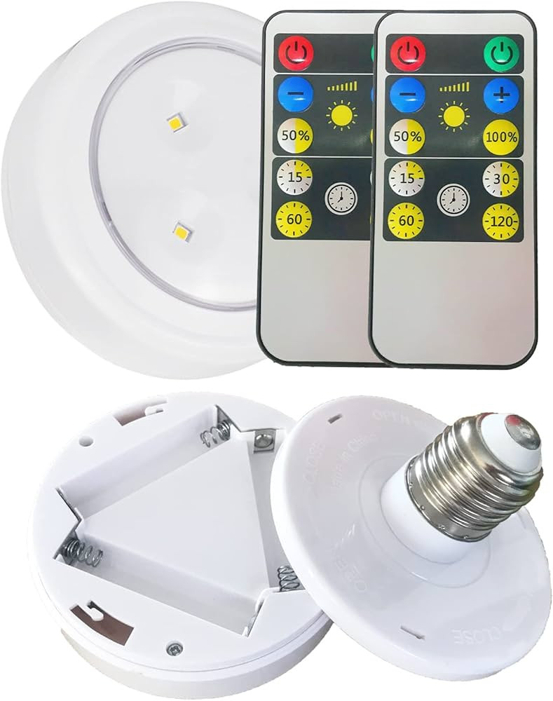 2 Pack 55 Lumens Battery Operated Light Bulbs with Remote for Non-Hardwired Lamp, E26/E27 Wireles... | Amazon (US)