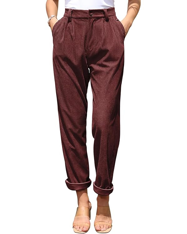 siliteelon Corduroy Pants for Women Cotton Straight High Waist Vintage Trousers with Pockets | Amazon (US)