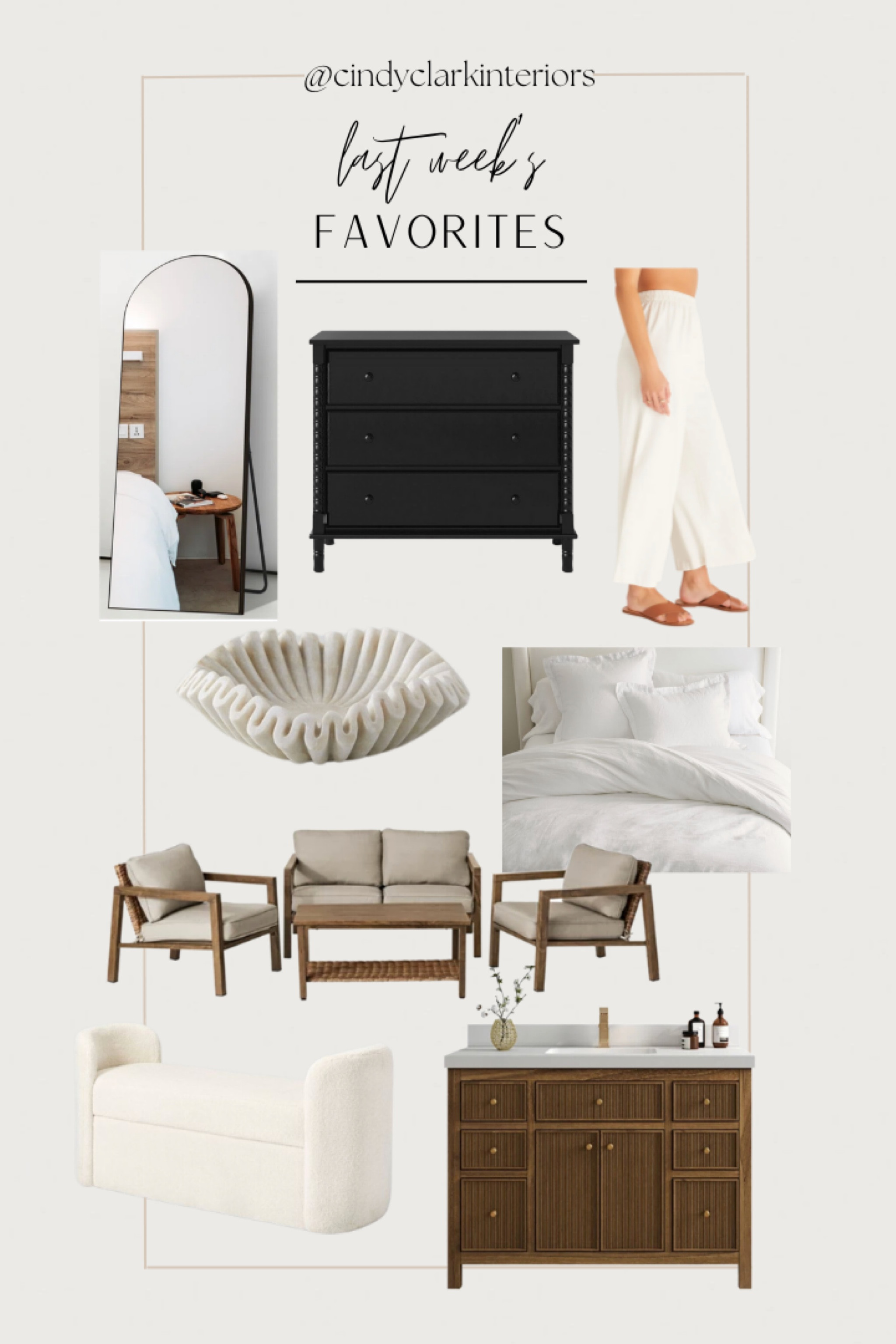 All of last weeks favorites in one place! 

Outdoor furniture, dresser, mirror, pants, bench, Sherpa, marble dish, linen duvet

#LTKhome #LTKFind #LTKsalealert