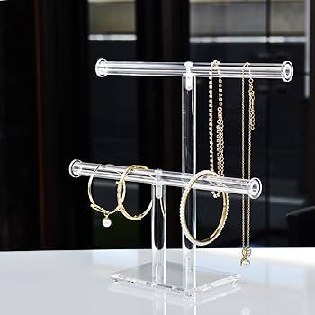 Mooca Deluxe Clear Acrylic Round Bracelet Display Holder 2 Tier T-bar Jewelry Display Bracelet Di... | Amazon (US)