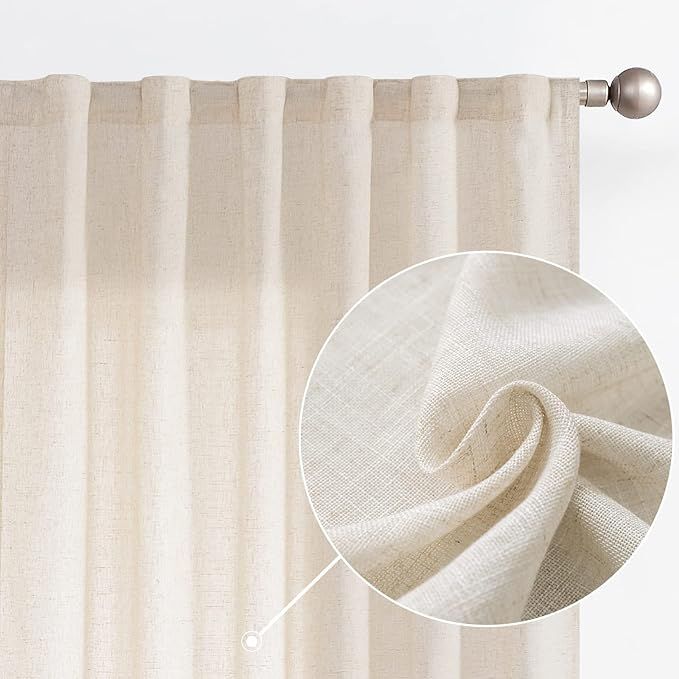 jinchan Linen Beige Curtains 96 Inches Long for Living Room Farmhouse Rod Pocket Back Tab Light F... | Amazon (US)