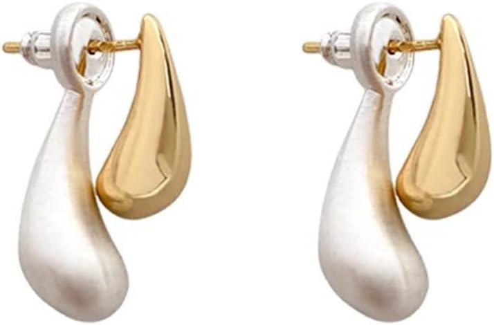 Two Tone Teardrop Stud Earrings for Women Gold Silver Front Back Oval Bean Dangle Earrings Cute P... | Amazon (US)