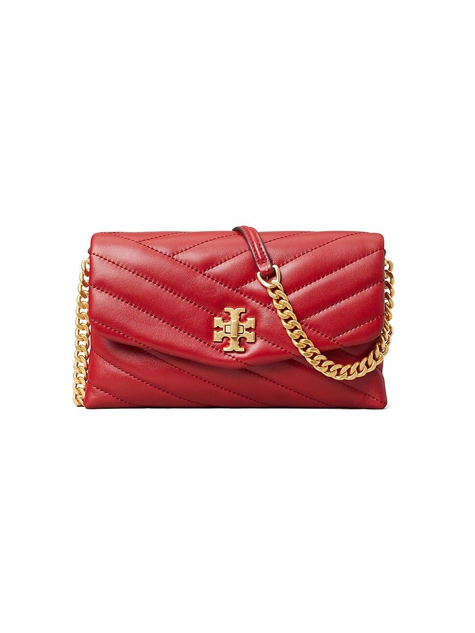 Tory Burch Women's Kira Chevron Leather Wallet-On-Chain - Red | Saks Fifth Avenue