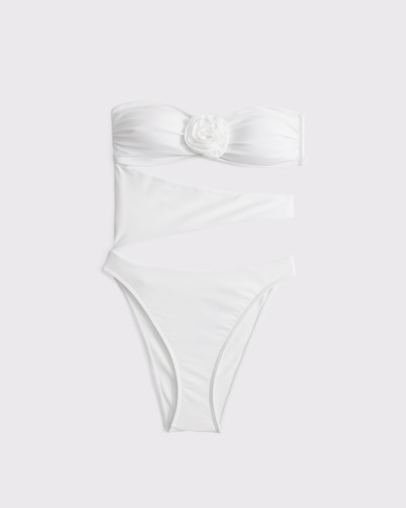 Abercrombie & Fitch Women's Rosette Cutout One-Piece Swimsuit in White Rosette - Size L | Abercrombie & Fitch (US)