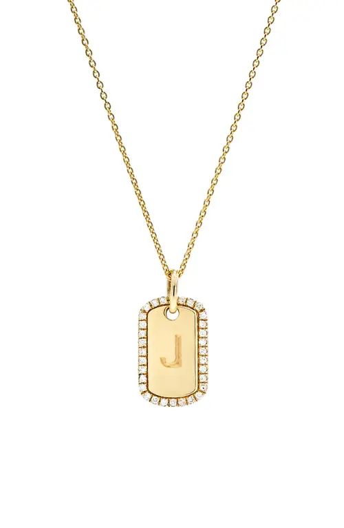 STONE AND STRAND Tiny Diamond Dog Tag Necklace in Yellow Gold-J at Nordstrom, Size 16 | Nordstrom