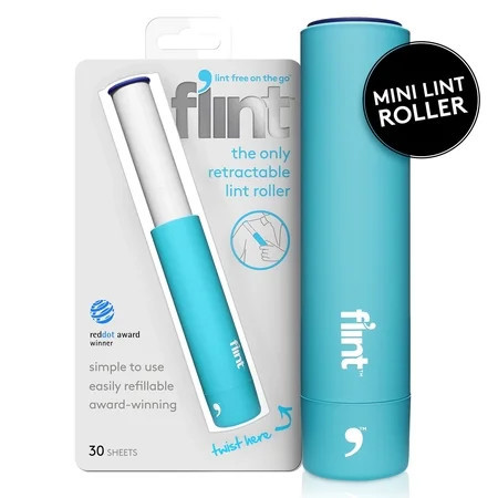 Flint Classic Light Blue Retractable Mini Lint Roller, 30 Sticky Sheets, Portable Pet Hair Remover | Walmart (US)