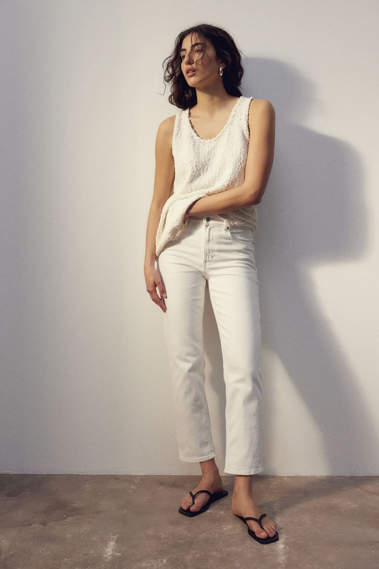 Slim Straight High Ankle Jeans - White - Ladies | H&M US | H&M (US + CA)