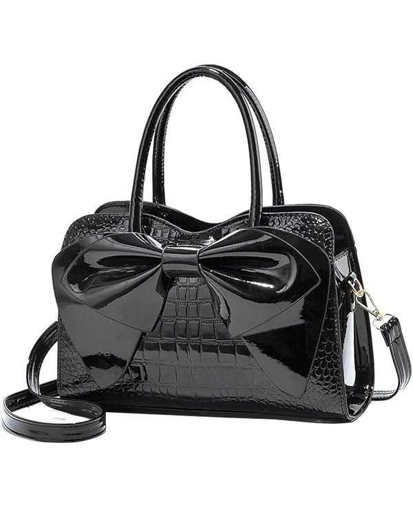 XingChen Shiny Women Handbag Patent Leather Bowknot Purse Charm Glossy Top-Handle Satchel Tote Fa... | Amazon (US)