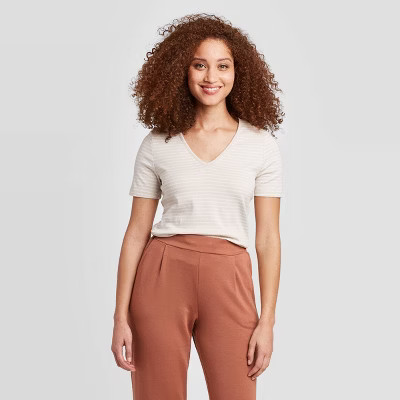 Women's Slim Fit Short Sleeve V-Neck Fitted T-Shirt - A New Day™ | Target