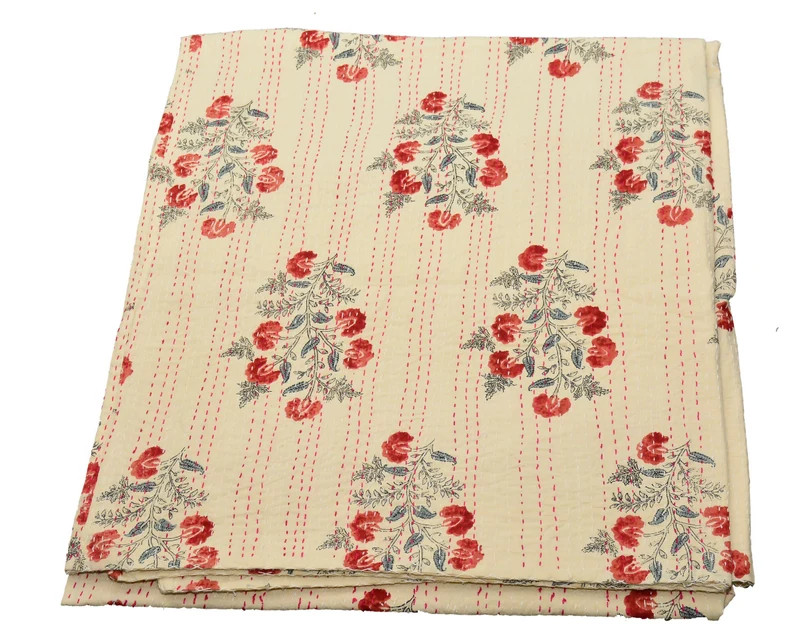 Indian Print Bedspread Floral Print Handmade Kantha Quilt - Etsy | Etsy (US)