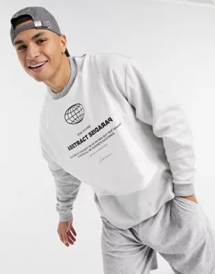 ASOS DESIGN organic oversized sweatshirt in colour block tonal grey panels & chest print | ASOS (Global)