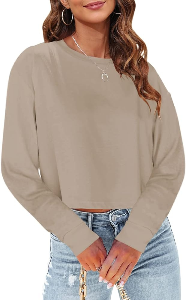 Tankaneo Womens Long Sleeve Crop Tops Loose Fit Cropped Tshirt 2025 Crew Neck Casual Shirts | Amazon (US)