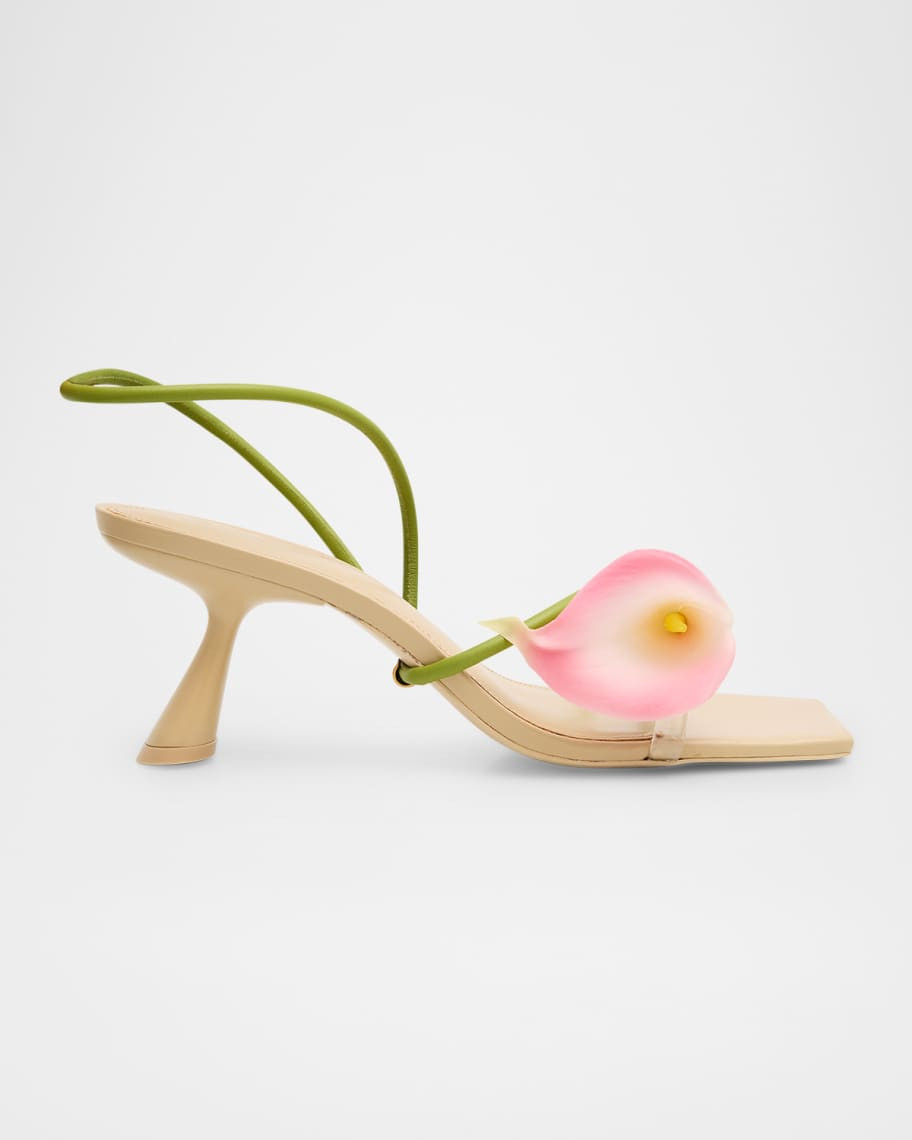 Cult Gaia Ria Calla Lily Leather Comma-Heel Sandals | Neiman Marcus