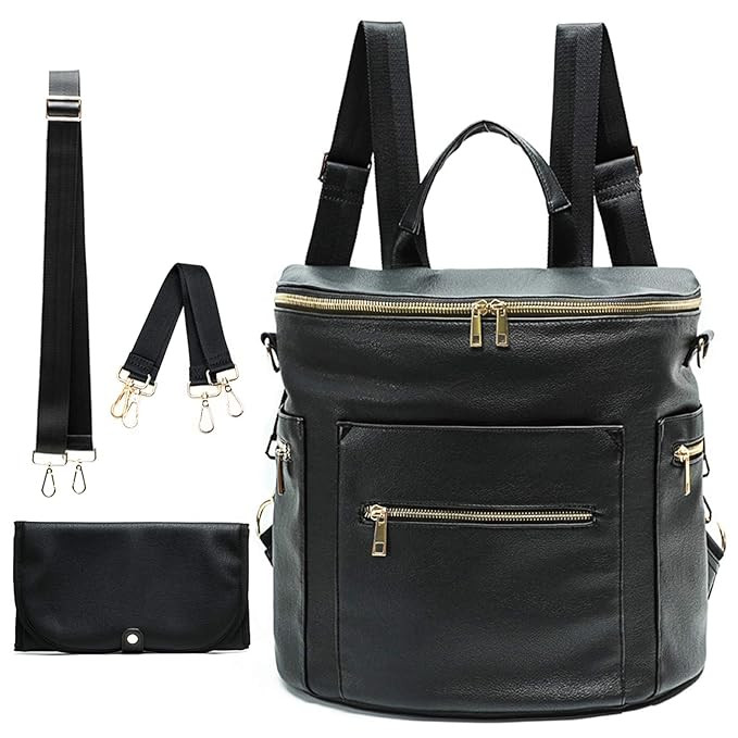 Diaper bag, Leather Diaper Bag Backpack by MF Store, Diaper Backpack with Laptop Sleeve,Changing ... | Amazon (US)