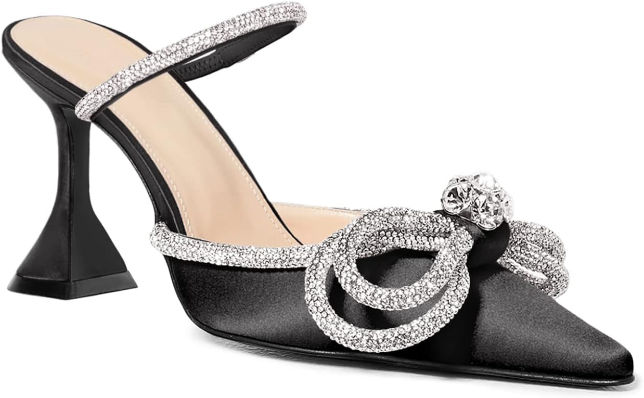 Juliet Holy Womens Rhinestone Bow Mule Heels Wedding Crystal Sparkly Ankle Strap Backless Dress S... | Amazon (US)