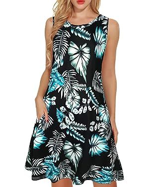 elescat Women's Summer Dresses 2024 Beach Casual Sleeveless Floral Print Tank Loose Sundress with... | Amazon (US)