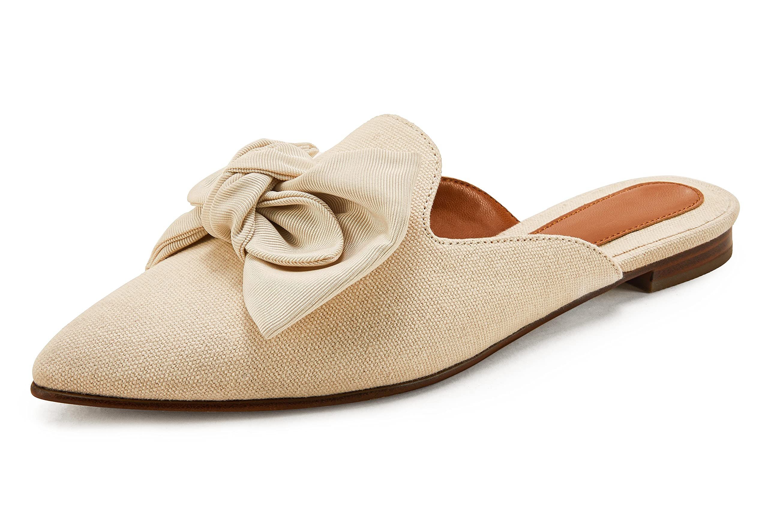 Rilista Pointed Toe Mule Flats Oversized Bows Easy Slip-On Backless Shoes for Women | Amazon (US)