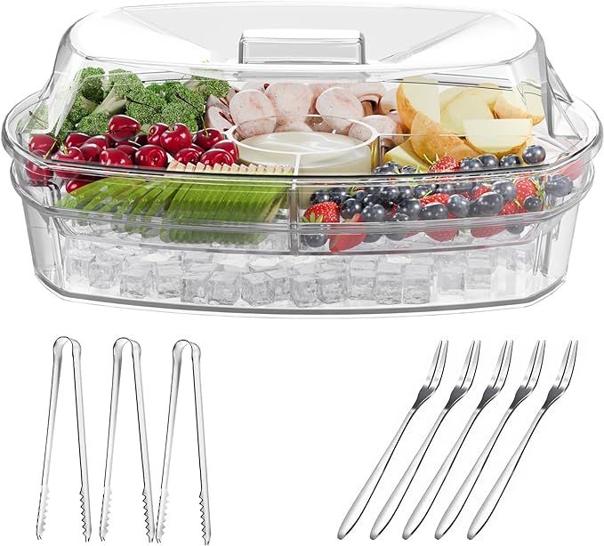 Newbro Chilled Veggie Tray with Lid, Shrimp Cocktail Serving Dishes for Entertaining, Ice Serving... | Amazon (US)