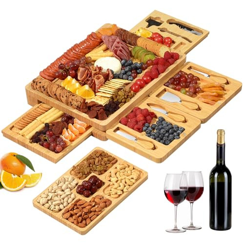 xinyoec Large Charcuterie Boards Set for Cheese - Cheese Board and Knife Set with Extra Cheese Platter, Bamboo Charcuterie Board Cheeseboard Cheese Plate for Wedding Housewarming Gifts | Amazon (US)