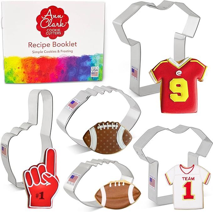 Ann Clark Cookie Cutters 5-Piece Football Cookie Cutter Set with Recipe Booklet, Fan Hand, Large ... | Amazon (US)