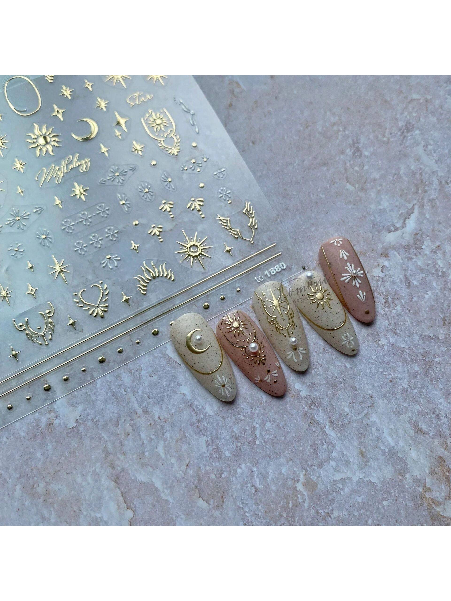 1 Sheet Gold Sun Moon Star Totem New Bronzing Adhesive Nail Stickers Nail Art Decorations Nail De... | SHEIN