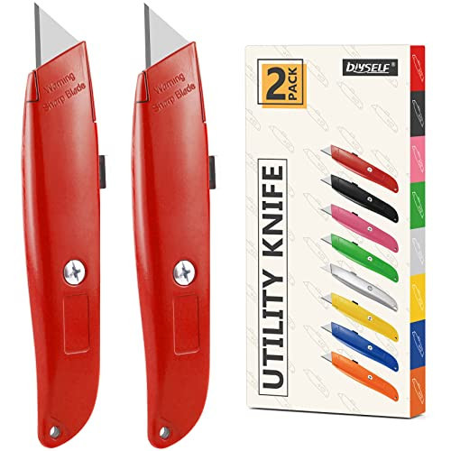 DIYSELF 2Pack Utility Knife Box Cutter Retractable Razor Blade Heavy Duty Box Cutters Knife PVC Pipe Cutter (Red) | Amazon (US)