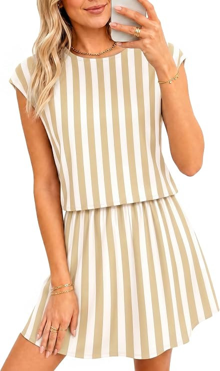 Wenrine Womens Striped 2 Piece Skirt Sets Crop Tops Mini Skort Lounge Set | Amazon (US)