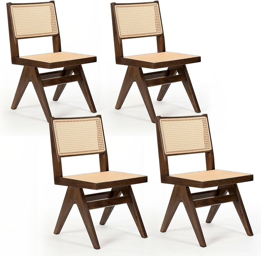 Farmhouse Rattan Dining Chairs Set of 4 Wooden Kitchen Room Side Chair Modern Farmhouse Cane Arml... | Amazon (US)