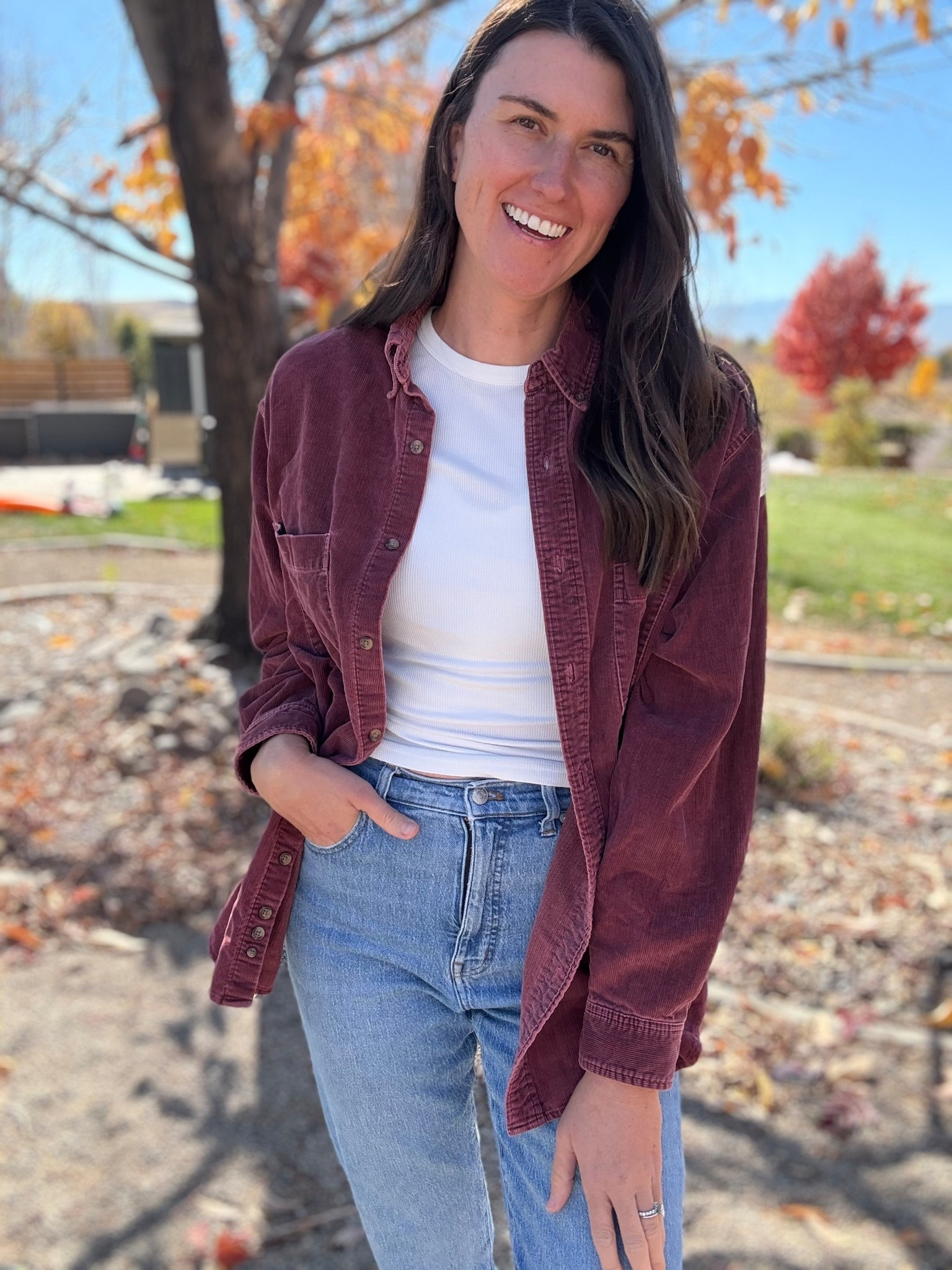 Eddie Bauer eggplant corduroy button down 😍😍😍

#LTKSeasonal #LTKTall #LTKOver40