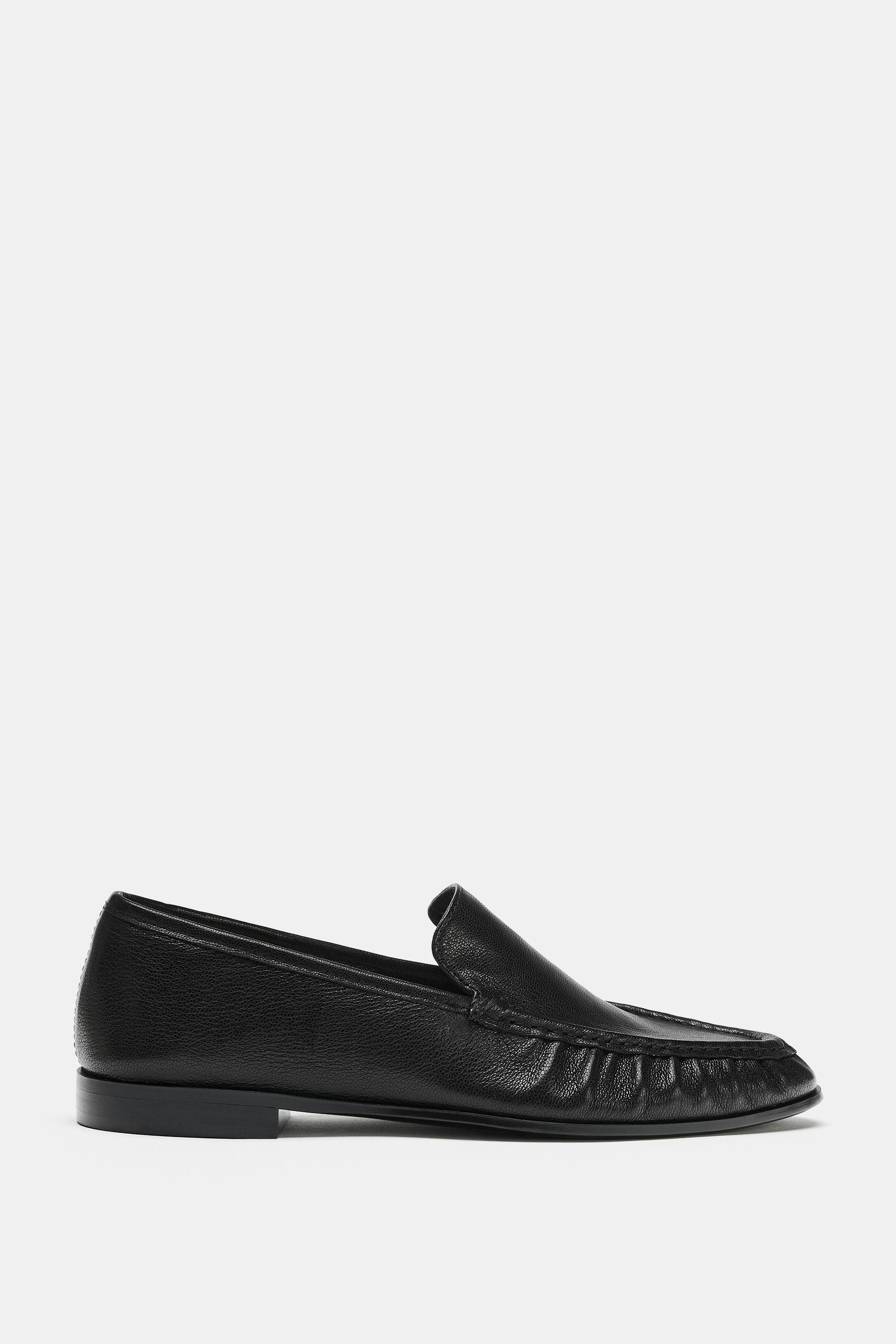 Zara - Ruched Leather Loafers - Black - 6½ - Woman | Zara US