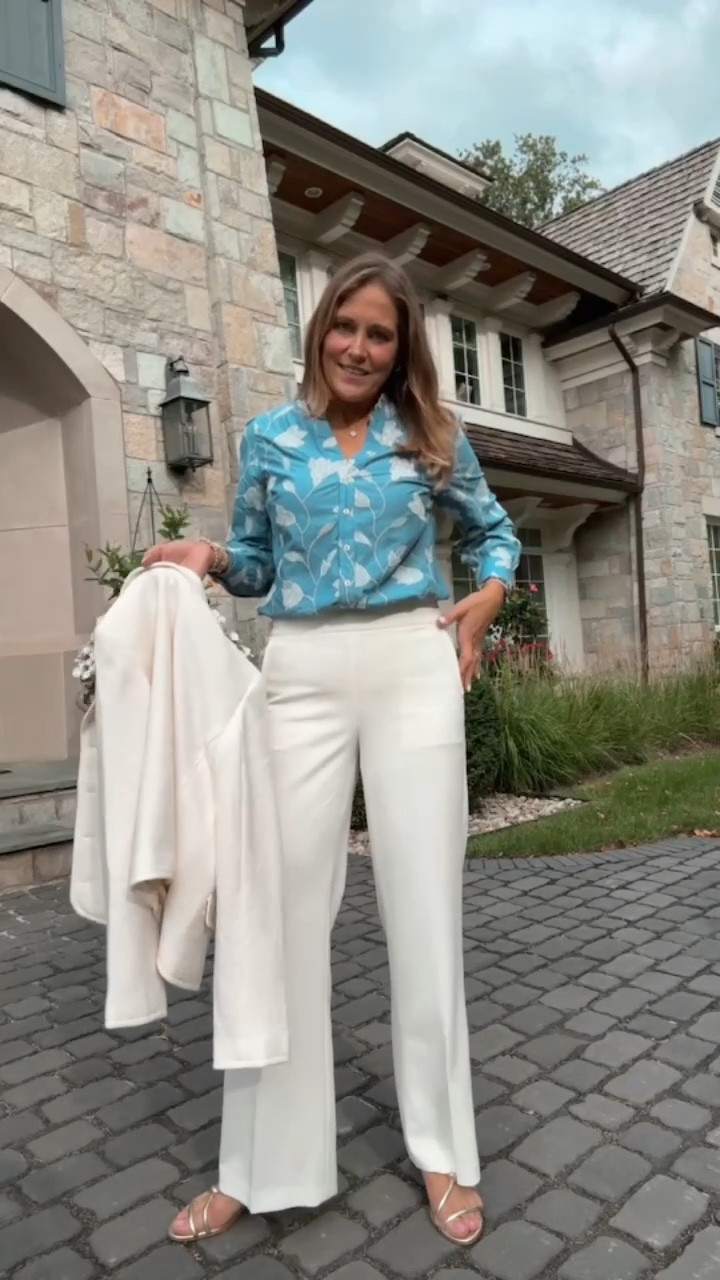 Loving this beautiful embroidered shirt! I paired it with a matching white trousers and blazer! Would look amazing even if it was just paired with black pants and a pair of Mary Jane flats! 

#LTKSeasonal #LTKMidsize #LTKOver40