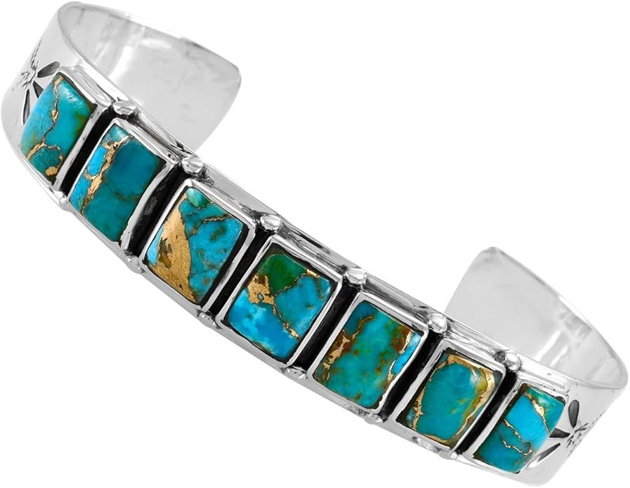 Turquoise Bracelet Sterling Silver 925 Genuine Turquoise Cuff Bracelet | Amazon (US)