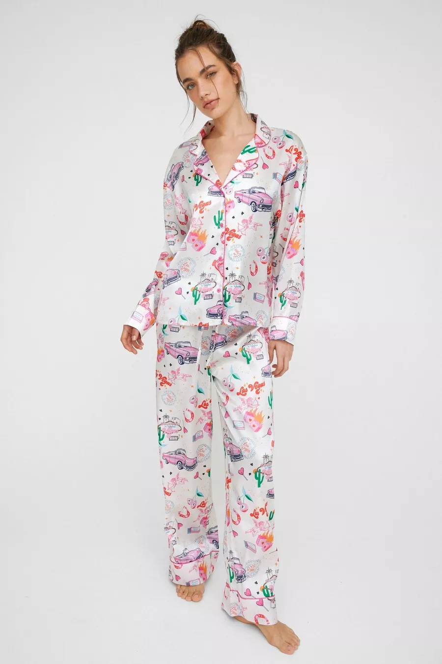 Vegas Printed Satin Pajama Pants Set | Nasty Gal US