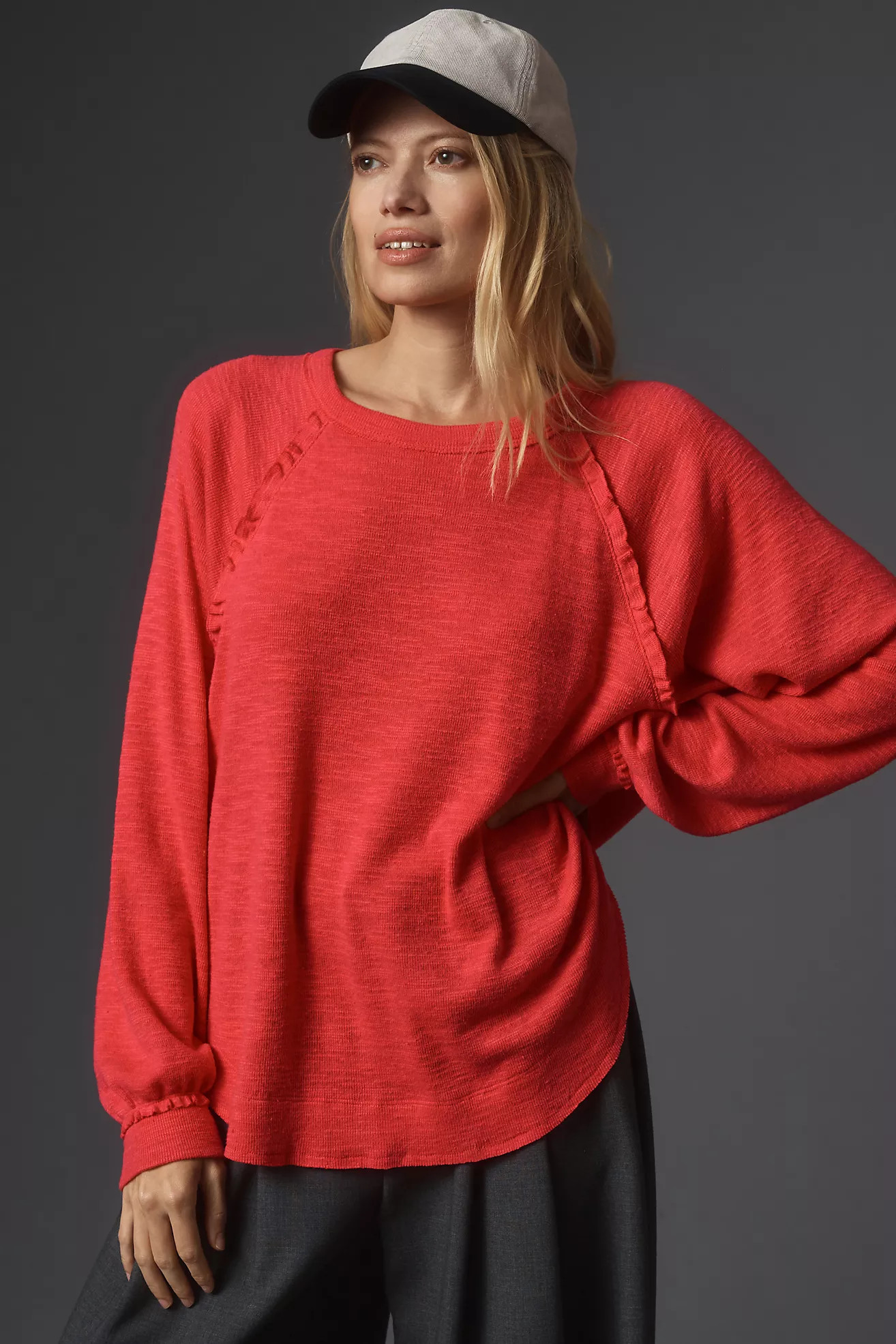 Pilcro Ruffled Raglan Thermal Top | Anthropologie (US)