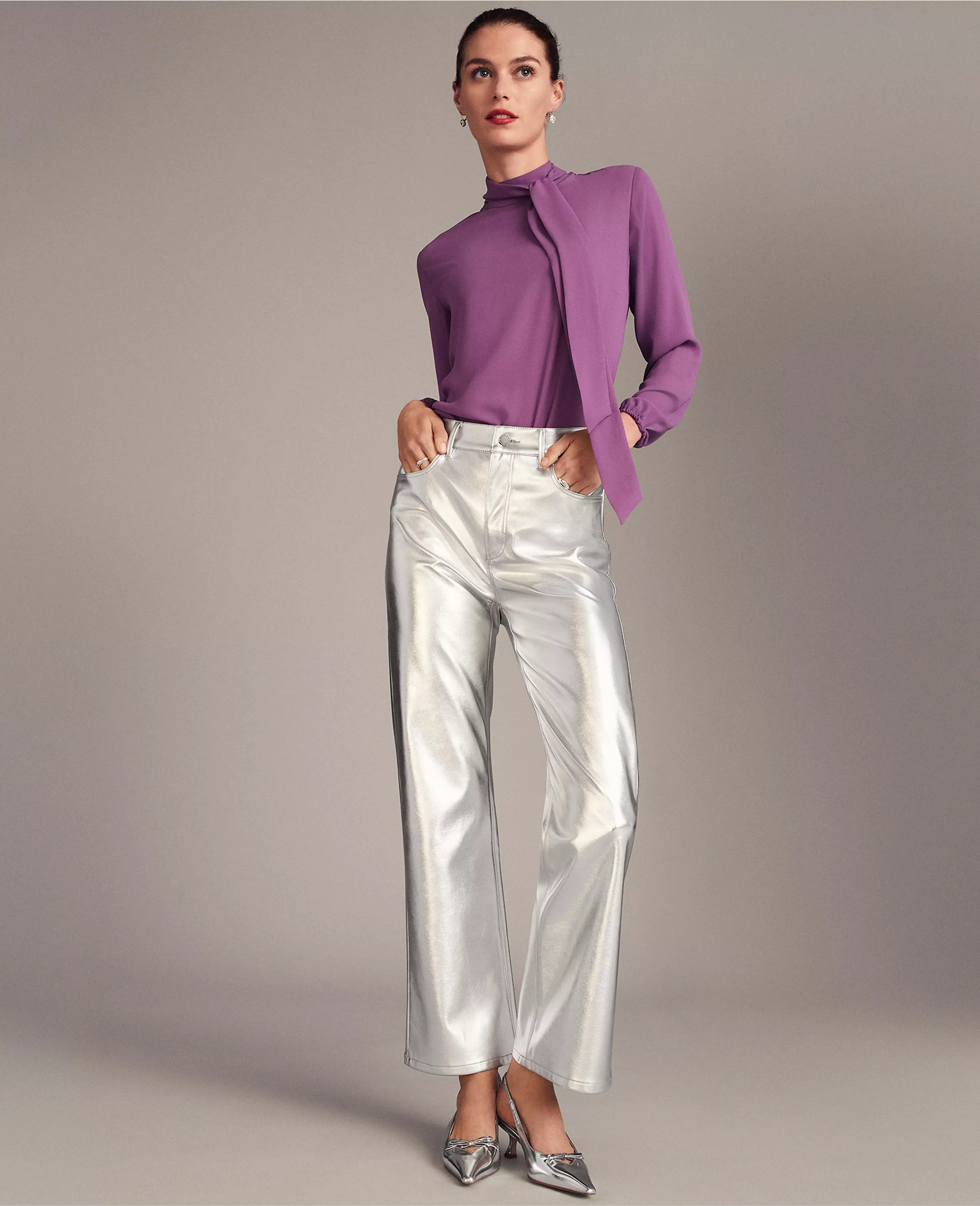 The Ankle Boot Pant in Metallic Faux Leather | Ann Taylor (US)