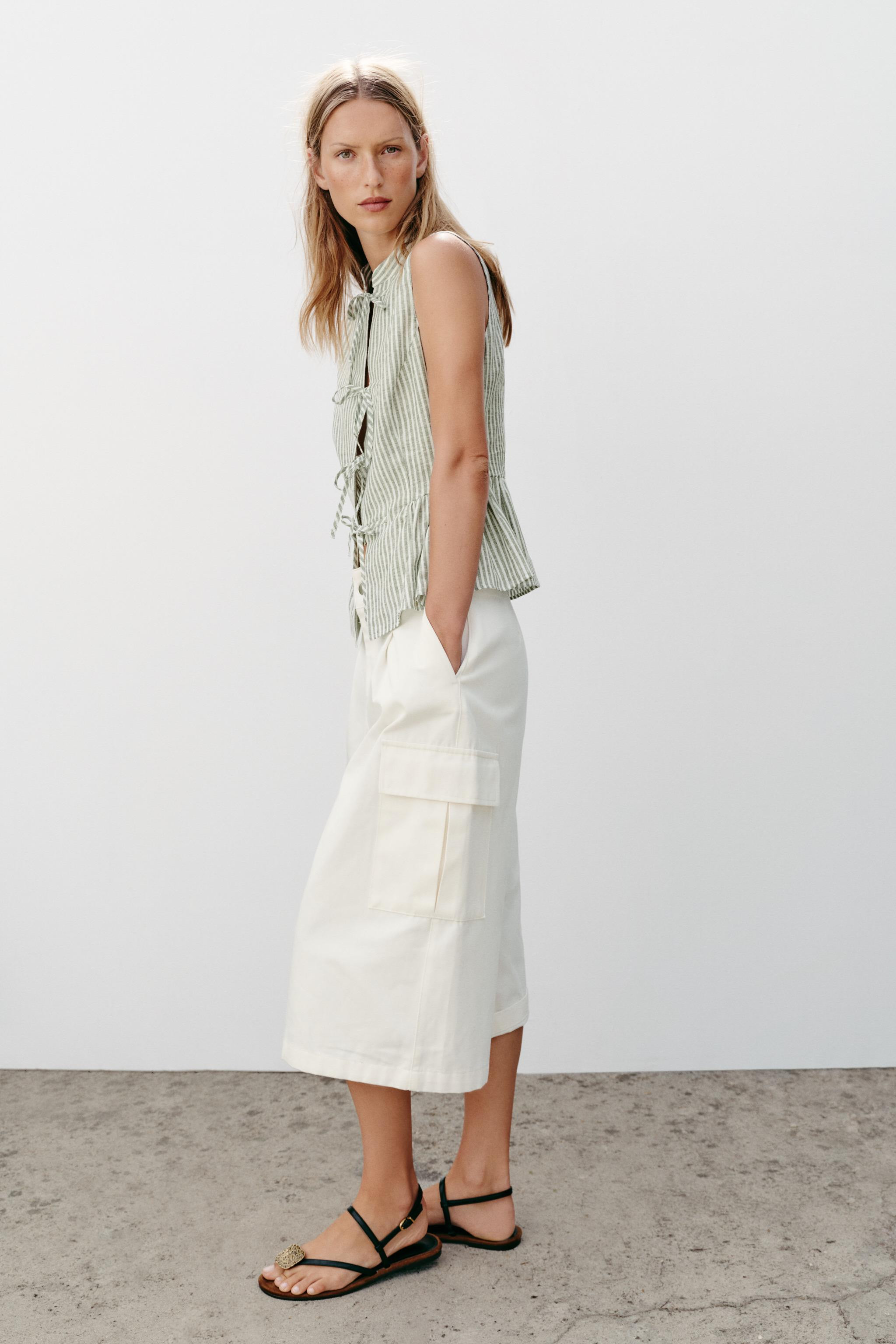 STRIPED TOP WITH METALLIC THREAD BOWS | Zara UK