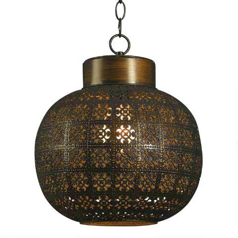 Aged Bronze Punched Metal Tile Pendant Lamp | World Market