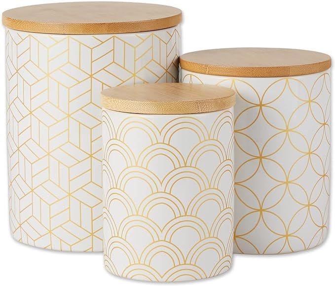 DII Kitchen Ceramics Collection, Canister Set, Mixed Print, White/Gold, 3 Piece | Amazon (US)