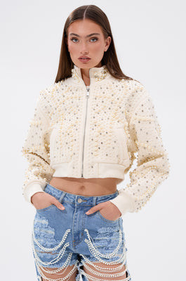 AKIRA Goodie Two Shoes Embellished Bomber Jacket | Size XL | AKIRA