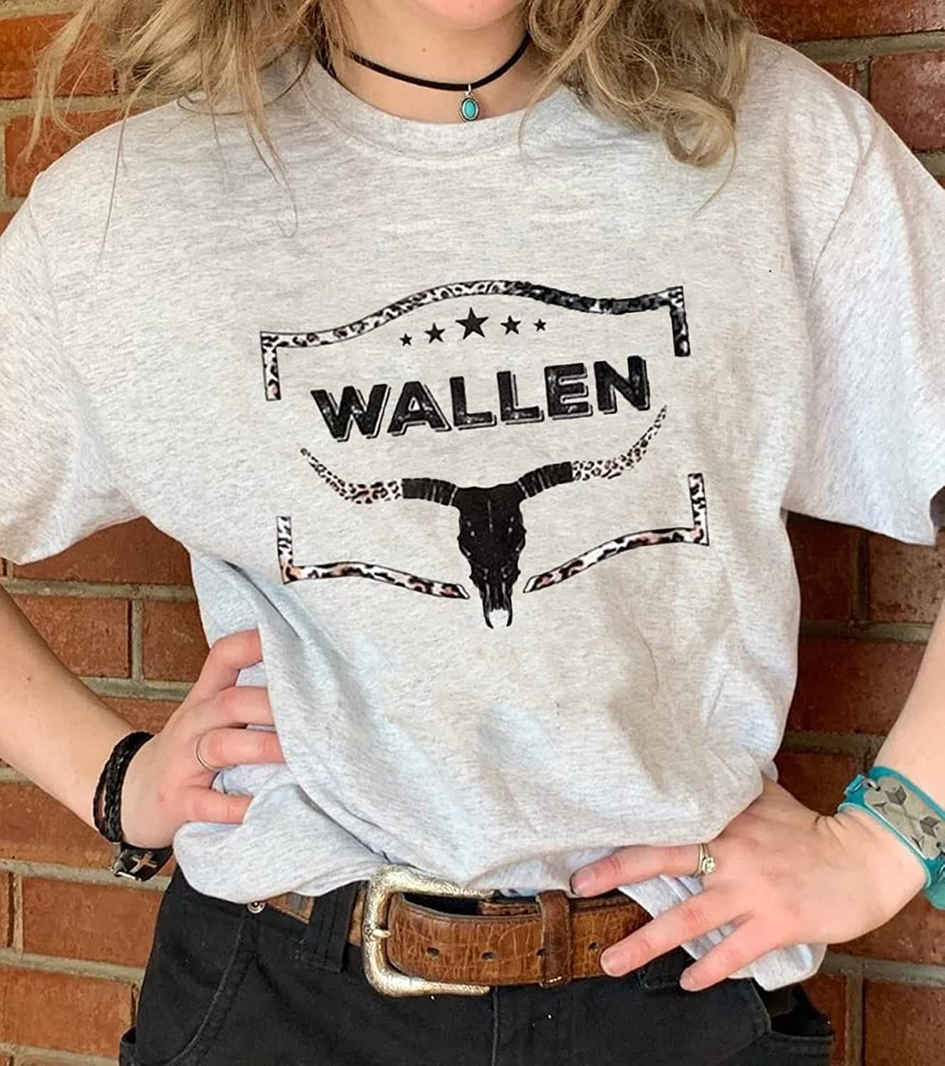 Wallen Steer Skull Leopard Bleached T-Shirt for Women Wallen Western Shirt Vintage Western T-Shir... | Amazon (US)