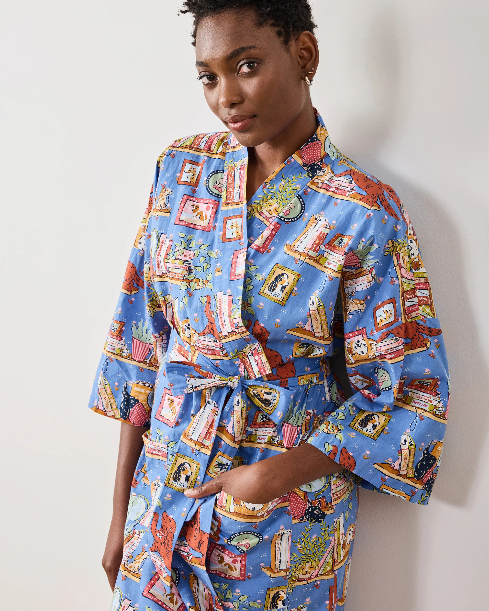 Printfresh Women's Plus Size Organic Cotton Robe in Blue Unleashed Stories | Printfresh