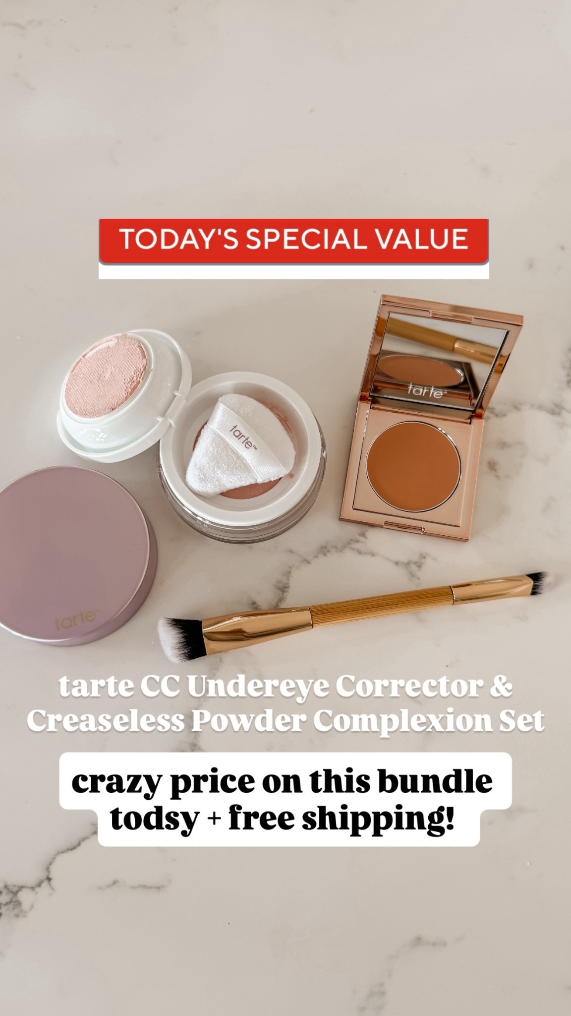 tarte CC Undereye Corrector & Creaseless Powder 3pc Complexion Set!! This is the QVC today special value—on sale with FREE SHIPPING 👏🏻👏🏻 CC Undereye Corrector is normally $32 by itself! And the setting powder is $37. This bundle is a FABULOUS DEAL.

If you’re new to QVC, use code WELCOME15 for $15 off $35 

@QVC 
#LoveQVC
#ad

#LTKSaleAlert #LTKBeauty #LTKOver40