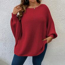 Plus Size Womens Round Neck Batwing Long Sleeve Solid Color Sweater For Autumn And Winter | SHEIN