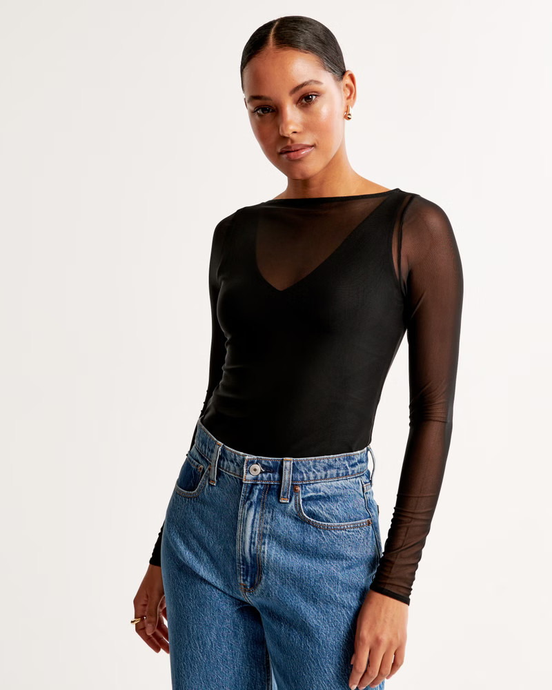 Long-Sleeve Mesh Slash Top | Abercrombie & Fitch (US)